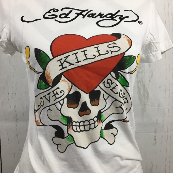 🌺New Ed Hardy Love Kills Slowly Graphic T-shirt - Picture 3 of 7